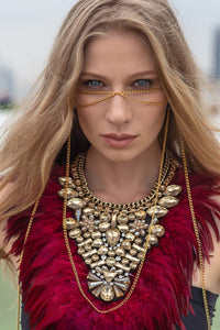 Feather Beaded Bejeweled Statement Collar